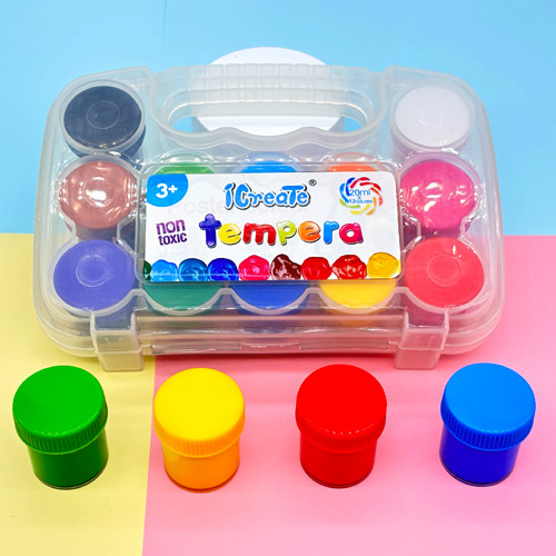 Tempera Paint in pots with suitcase