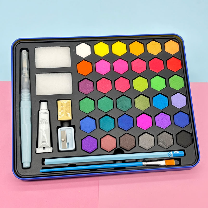 Watercolors in metal tin